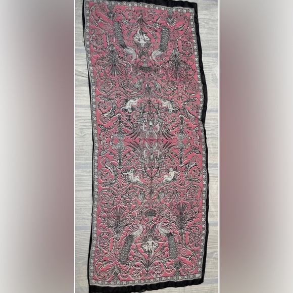 VINTAGE BABE CREATION Woman's Neck Scarf Head Wrap Pink Black cherubs angels - Picture 3 of 11